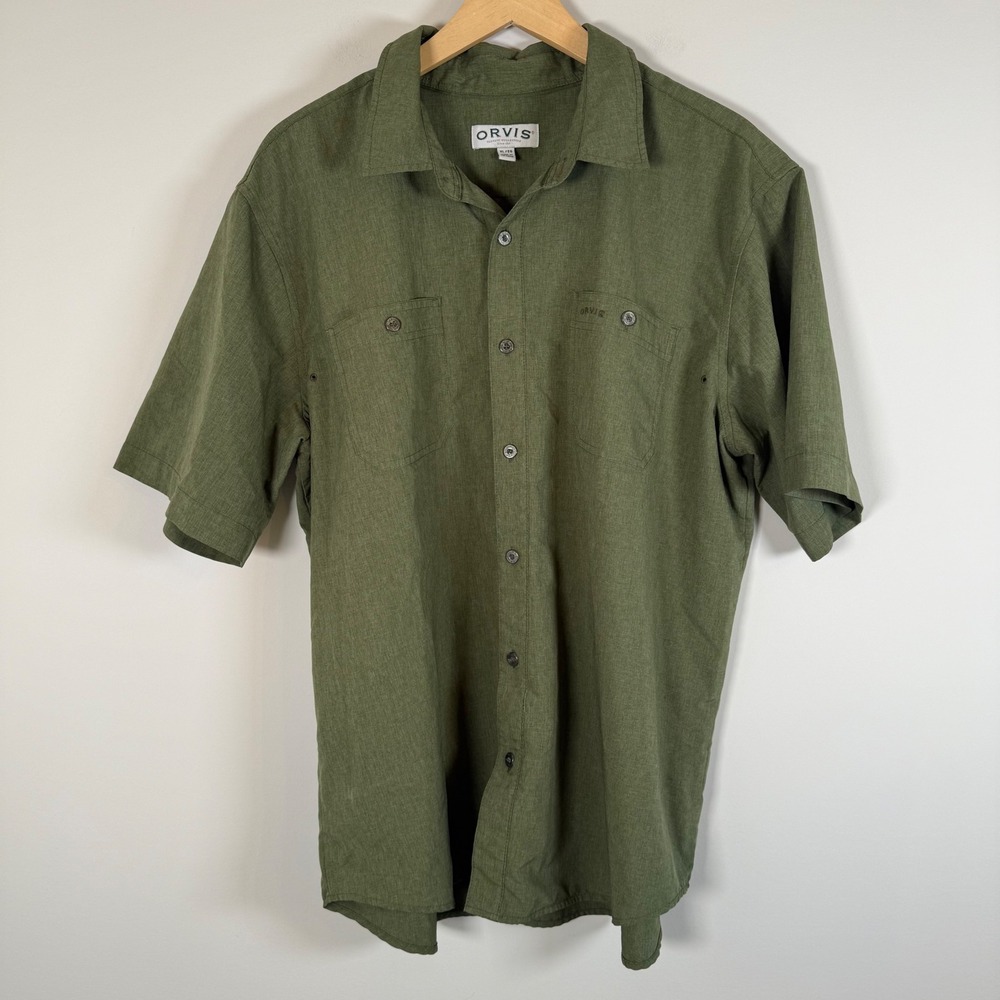 Orvis Classic Collection Button Up Shirt XL Army Green Short Sleeve Utility